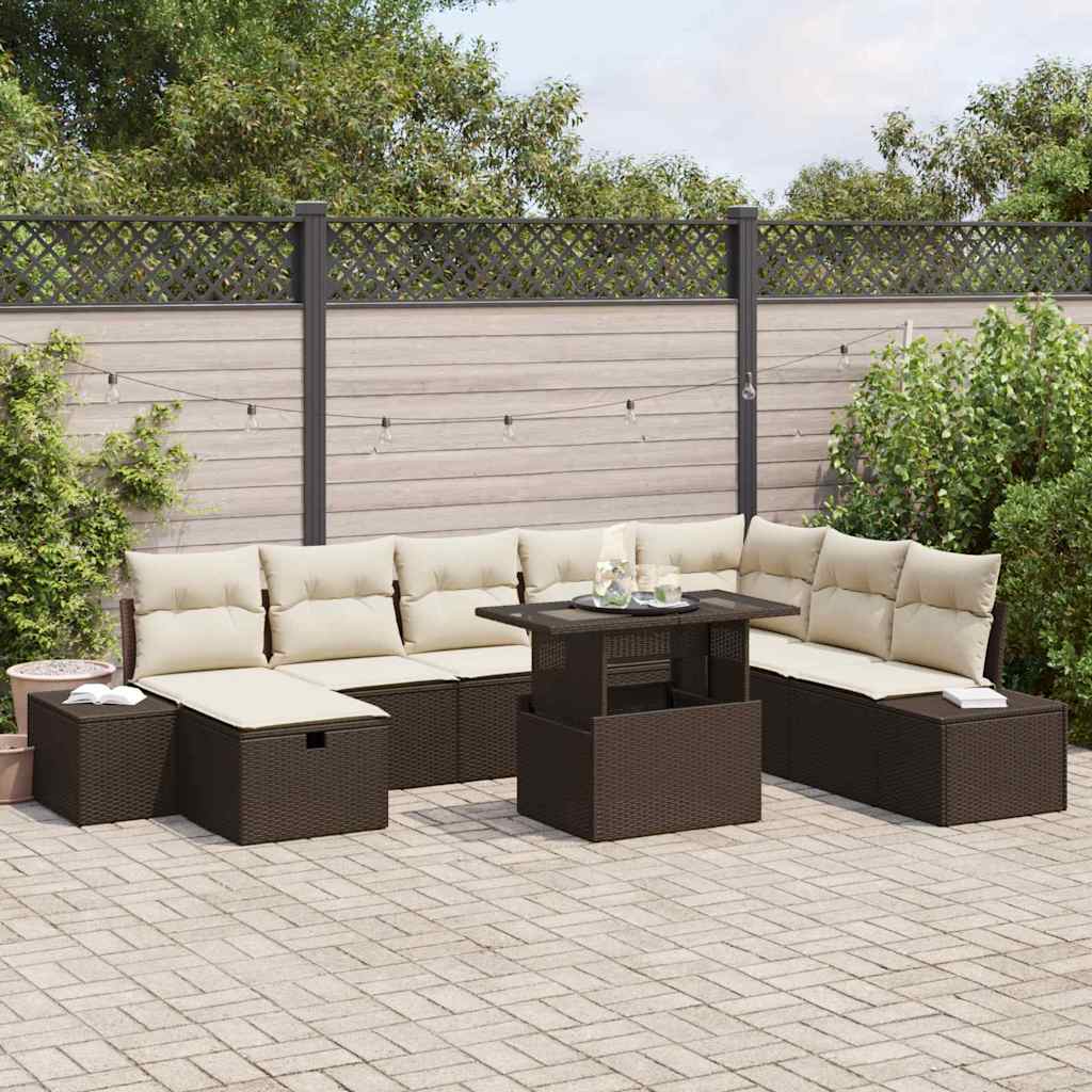 Garten-Sofa-Set 11 pcs Braun Poly Rattan